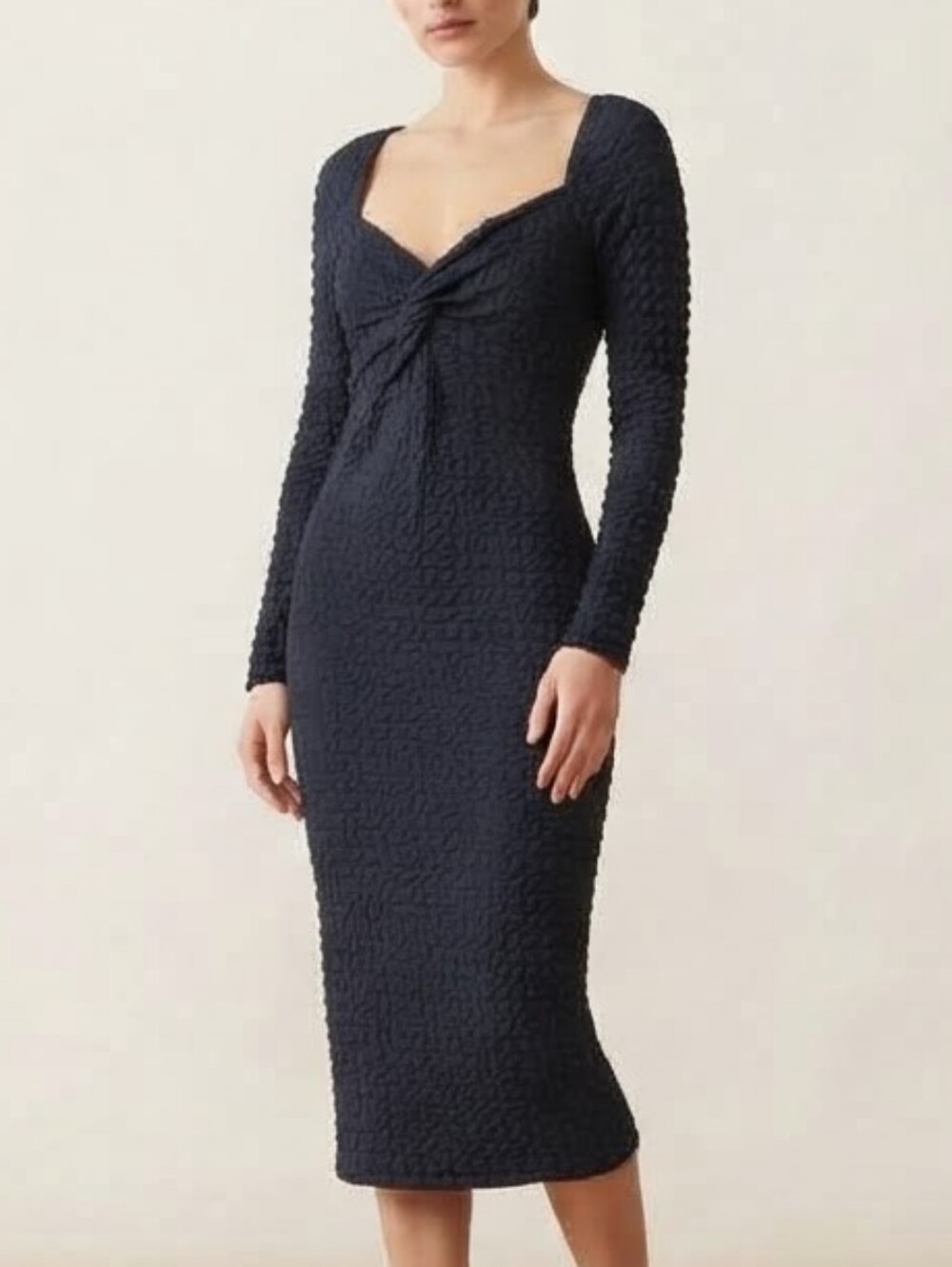NEVER WORN ASTR Black Textured Long Sleeves Midi Dress w/Twist Front Sz XL